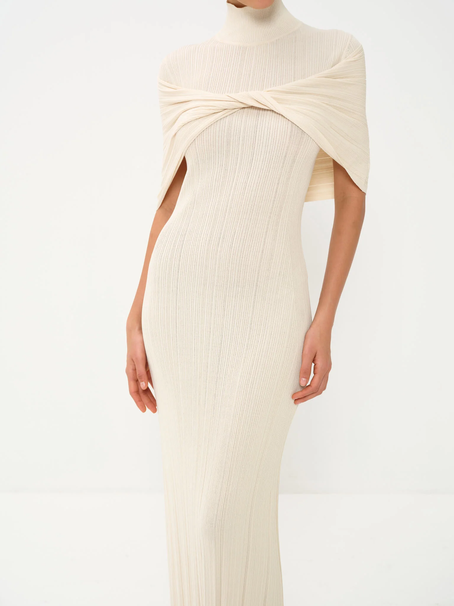 Melange Draped Turtle Neck Maxi Dress in Viscose Knit - Image 10