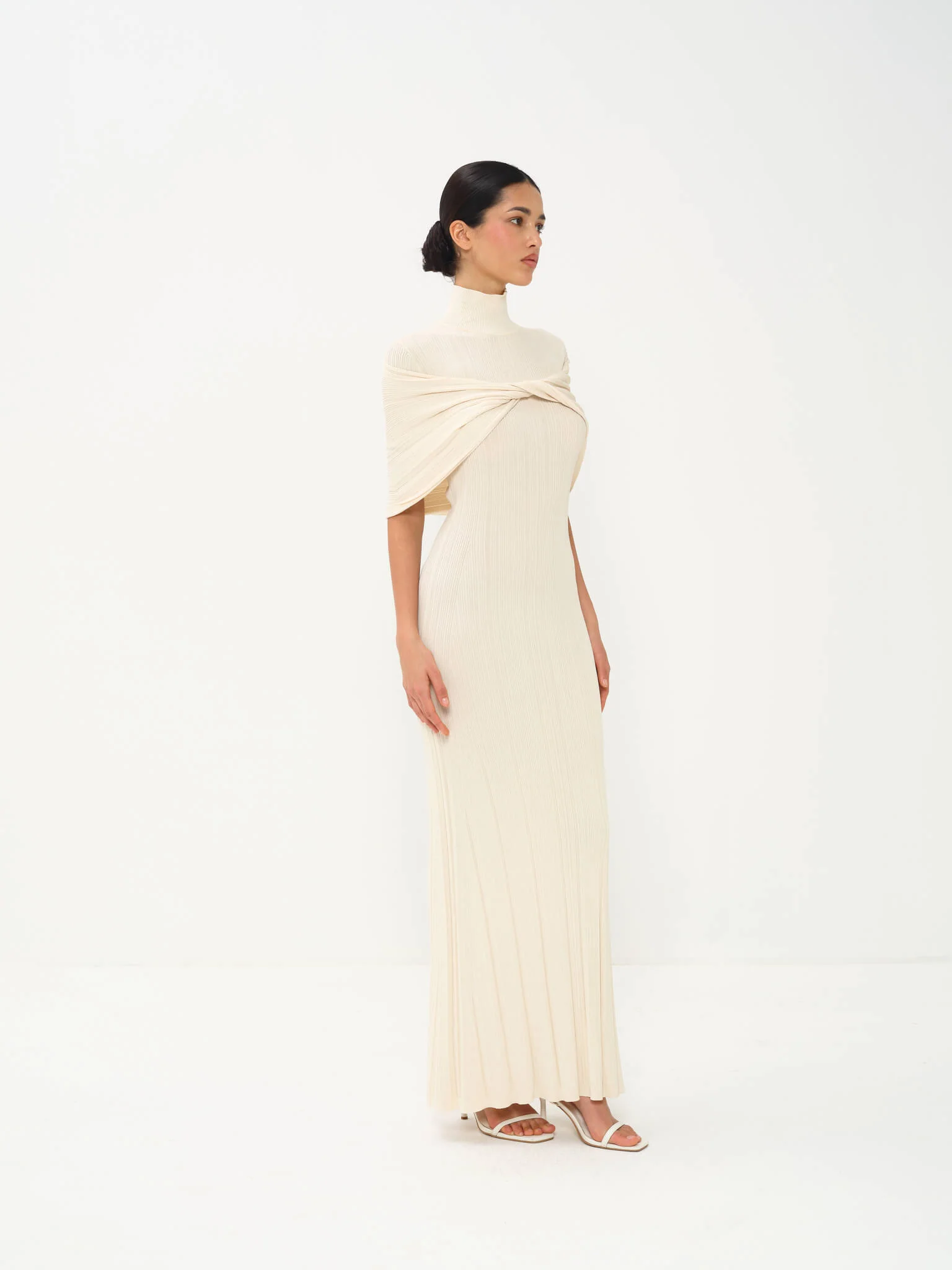 Melange Draped Turtle Neck Maxi Dress in Viscose Knit - Image 12