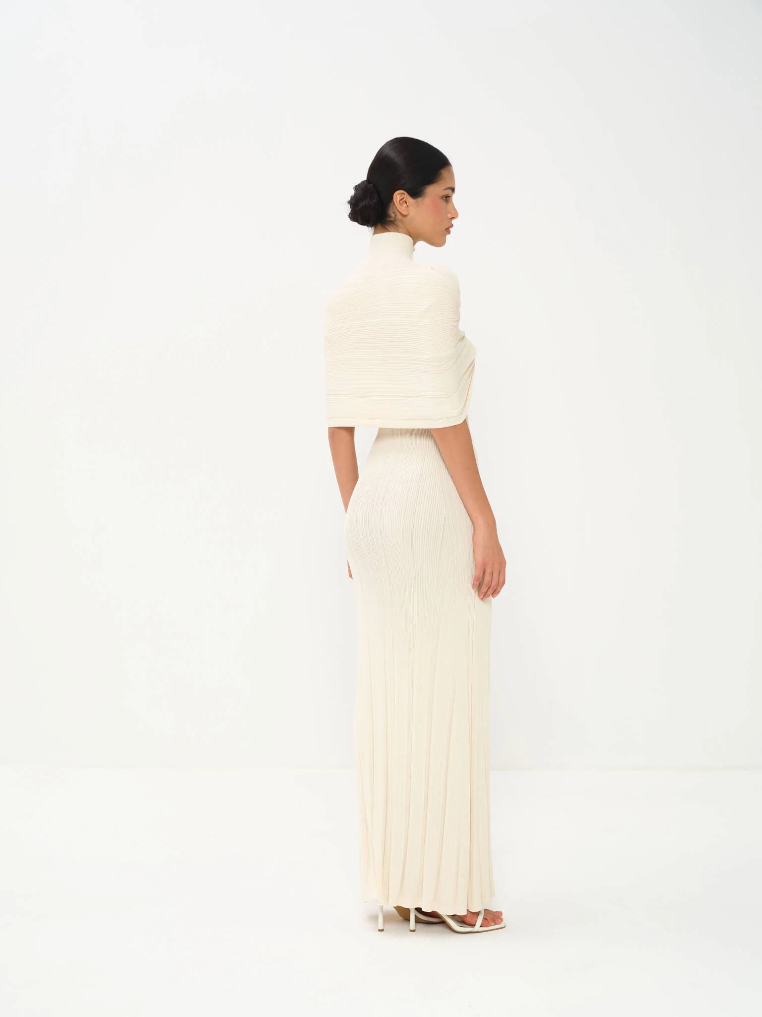 Melange Draped Turtle Neck Maxi Dress in Viscose Knit - Image 13