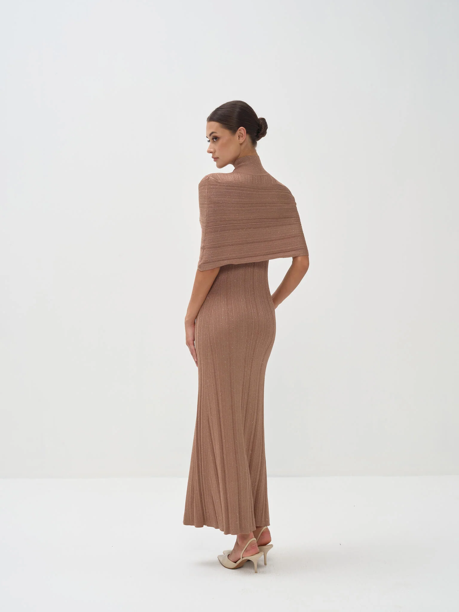 Melange Draped Turtle Neck Maxi Dress in Viscose Knit - Image 3