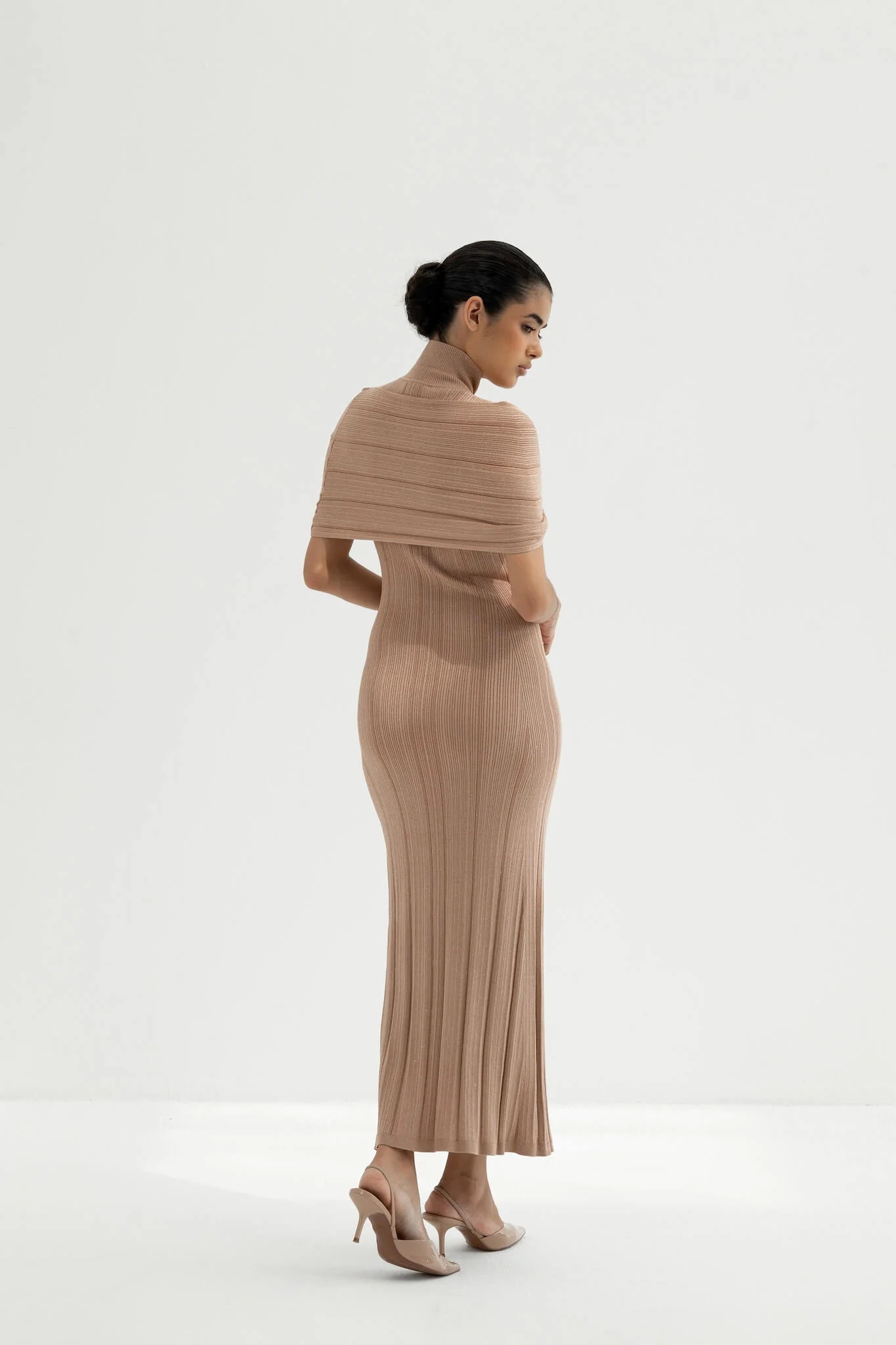 Melange Draped Turtle Neck Maxi Dress in Viscose Knit - Image 7