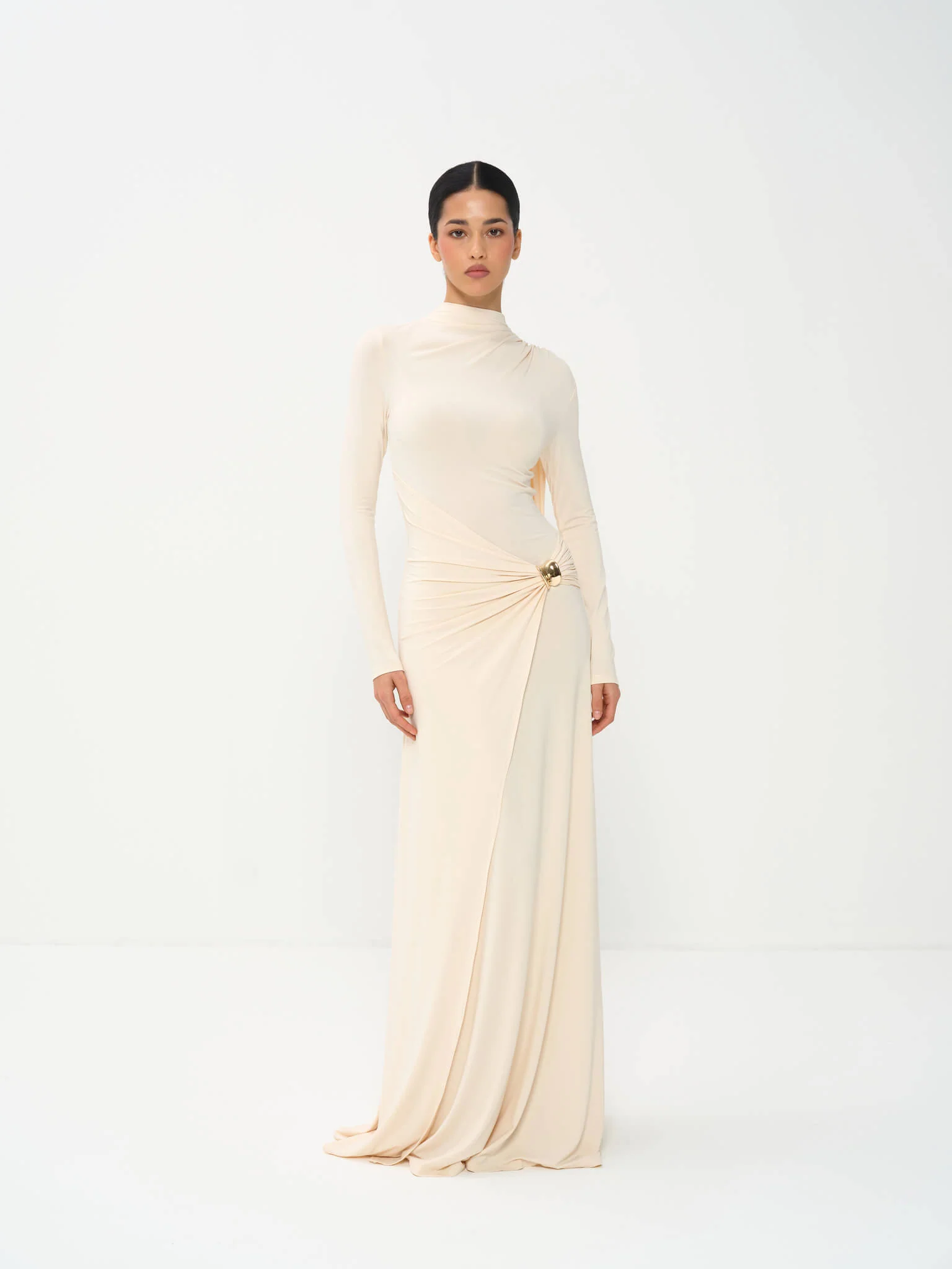 Melissa Draped Long Sleeve Gown in Bamboo Jersey - Image 4