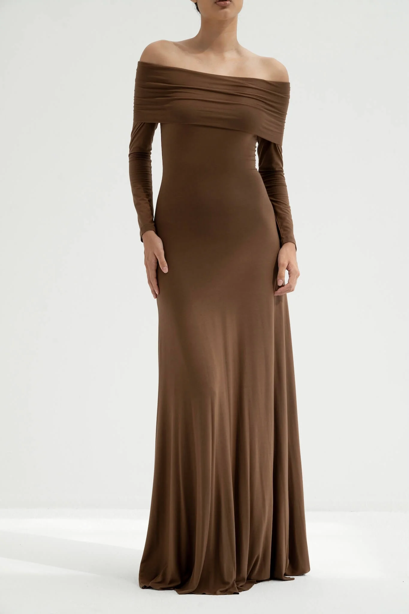 Otis Off-Shoulder Long Sleeve Maxi Viscose Knit Dress - Image 12