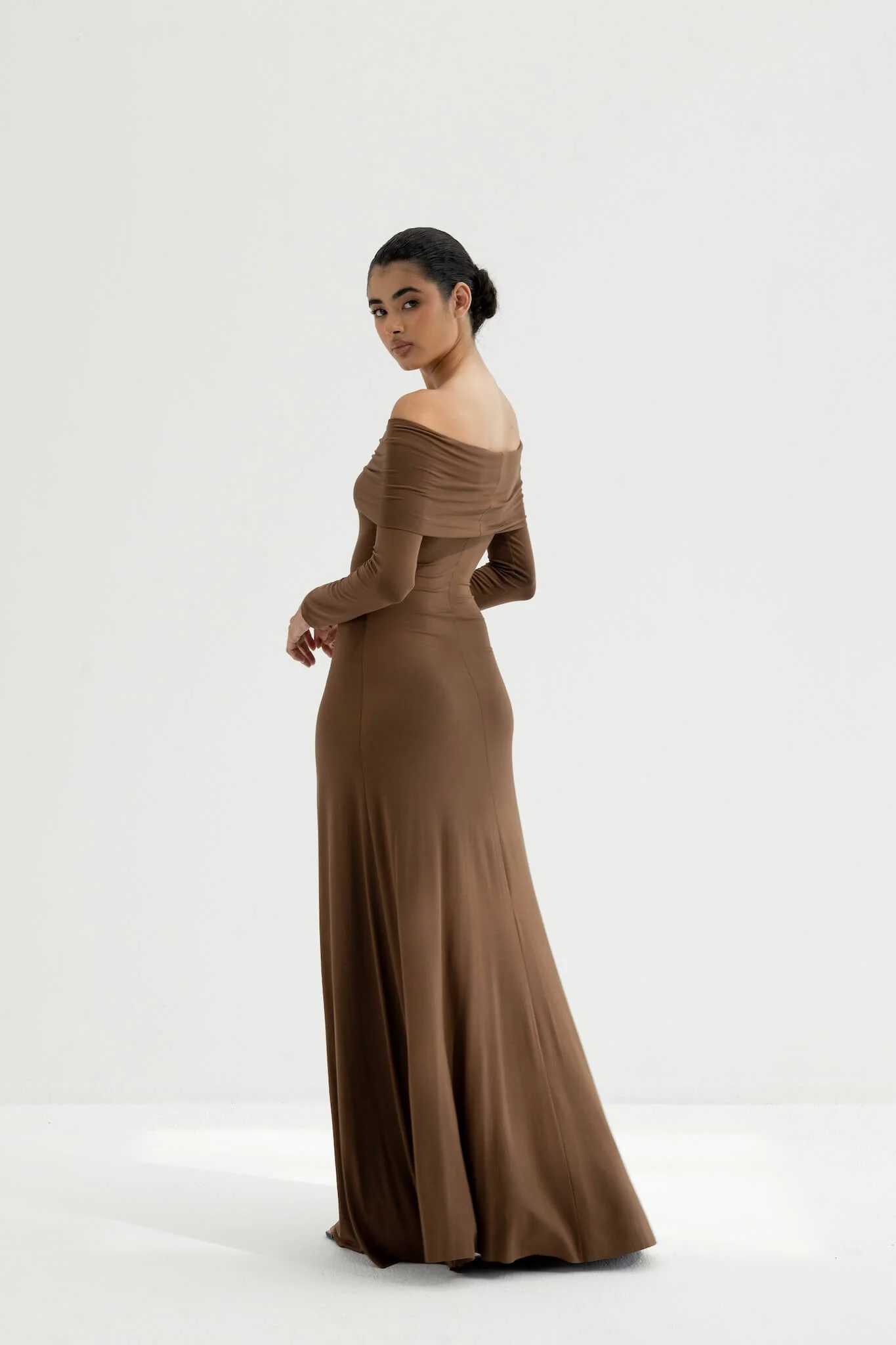 Otis Off-Shoulder Long Sleeve Maxi Viscose Knit Dress - Image 14