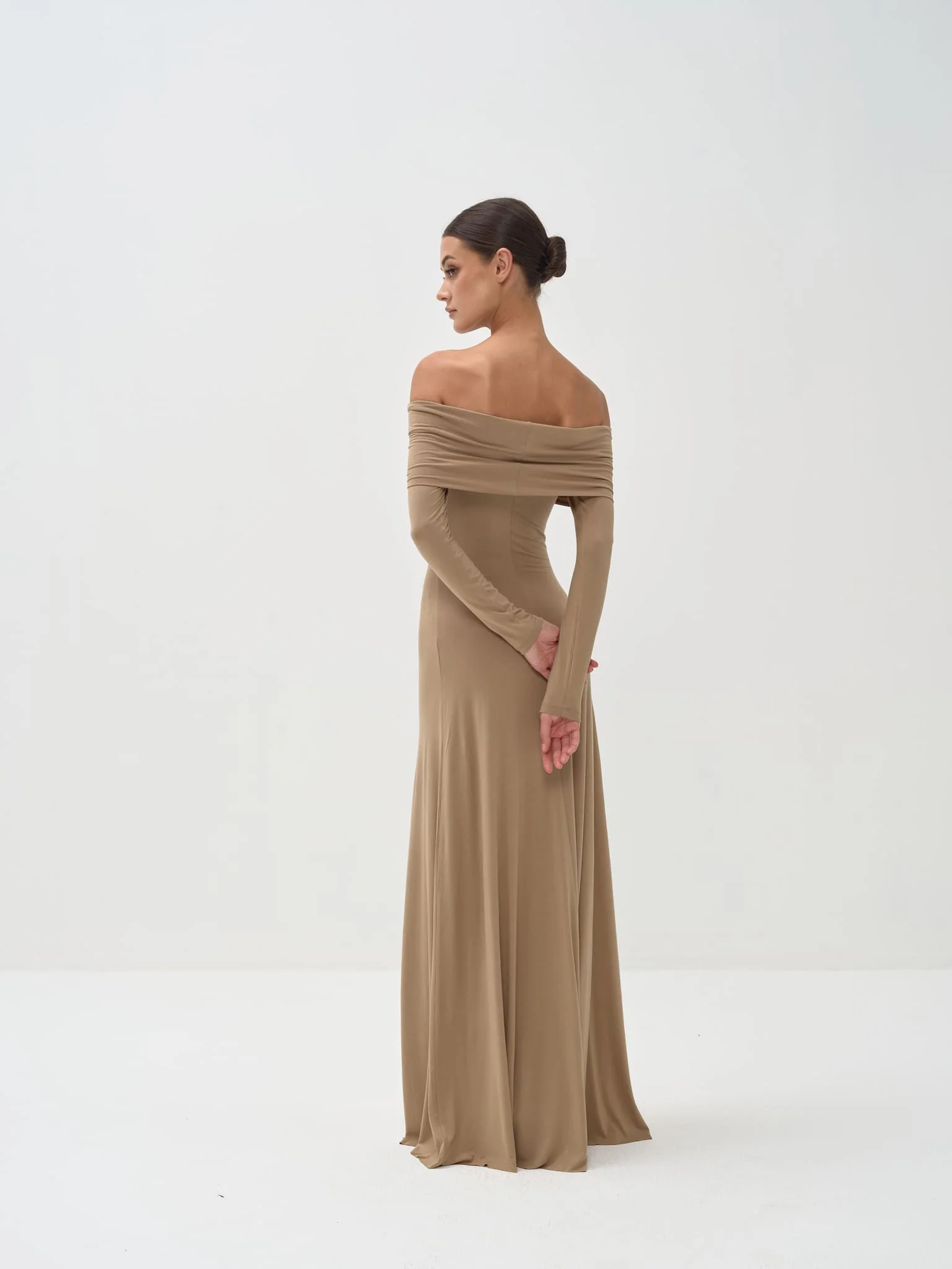 Otis Off-Shoulder Long Sleeve Maxi Viscose Knit Dress - Image 3