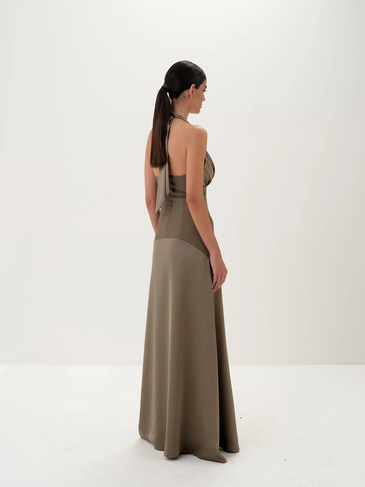 Serena Backless Halter Gown in Satin - Image 5