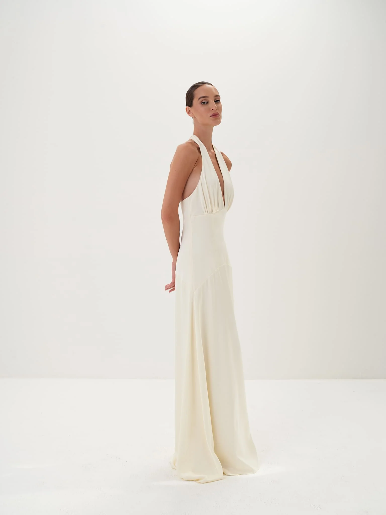 Serena Backless Halter Gown in Satin - Image 7
